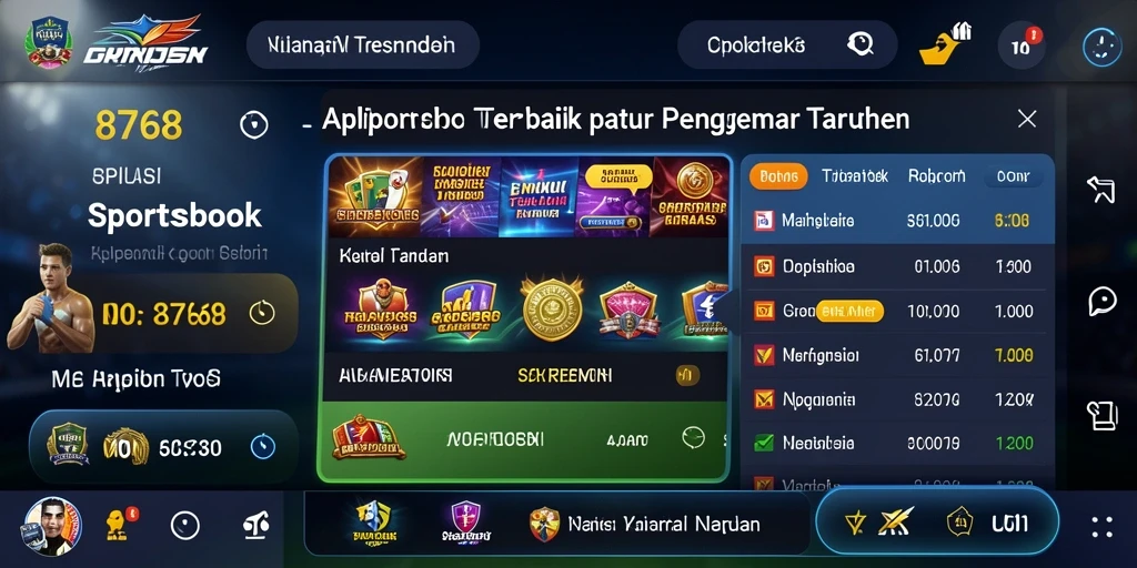 Screenshot tampilan permainan 8768 yang menggambarkan pengalaman Sportsbook.
