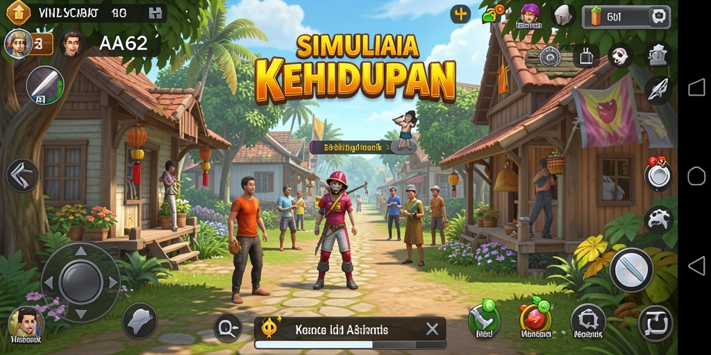 Screenshot gameplay AA62 yang menampilkan interaksi sosial dan aktivitas karakter.