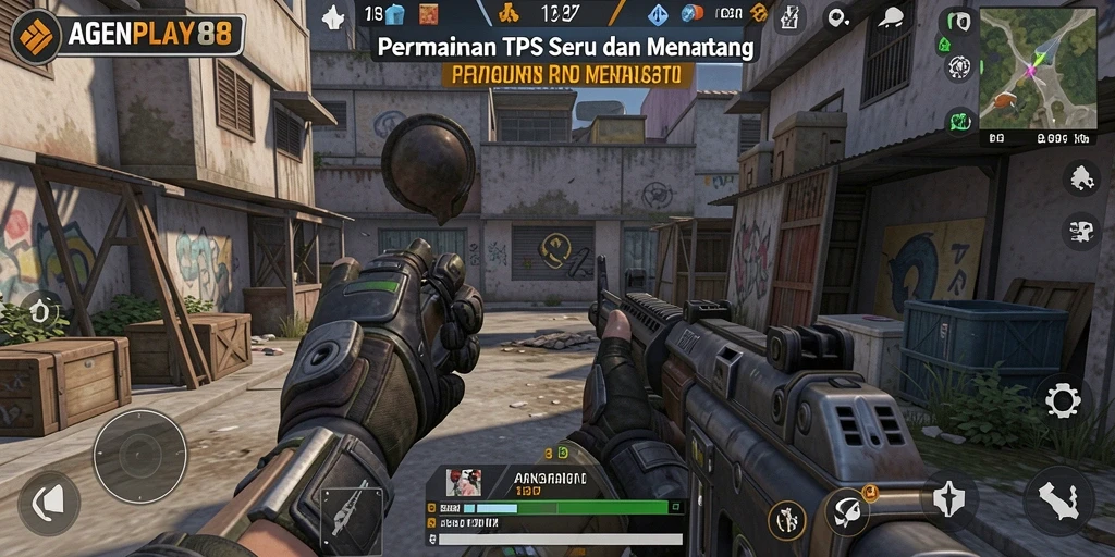 Tampilan gameplay AGENPLAY88 dengan aksi TPS intens.