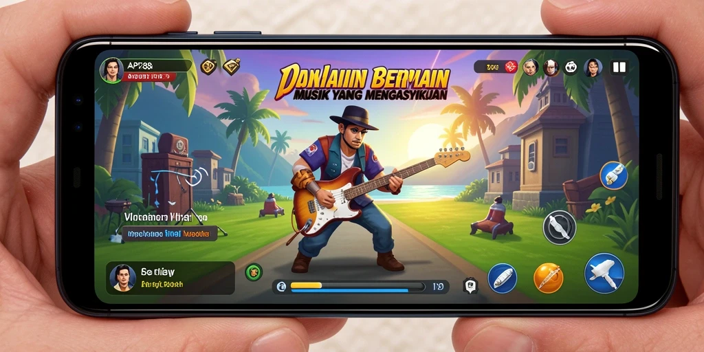 Tangkapan layar dari gameplay API288 yang menampilkan berbagai genre musik.
