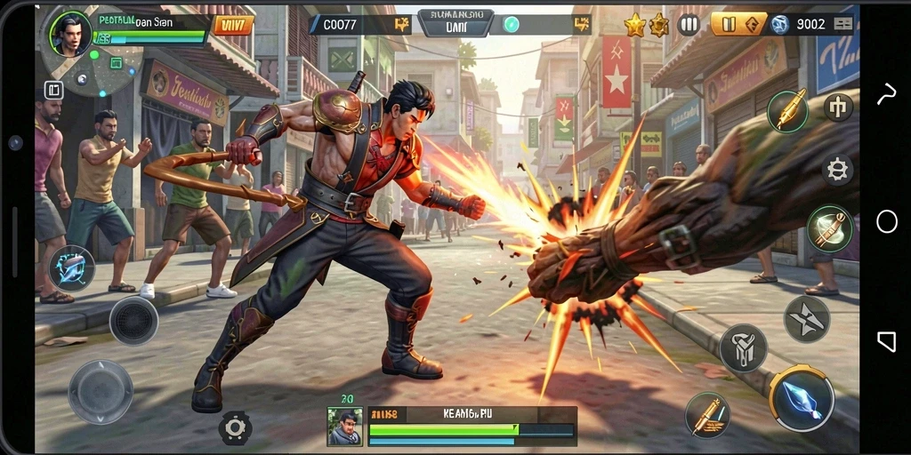 Tampilan gameplay C0077 yang menegangkan dalam pertarungan Fighting.