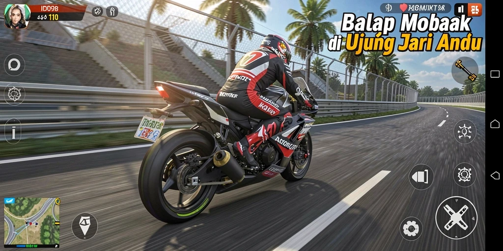 Gameplay seru balap motor di ID098 dengan trek menantang.