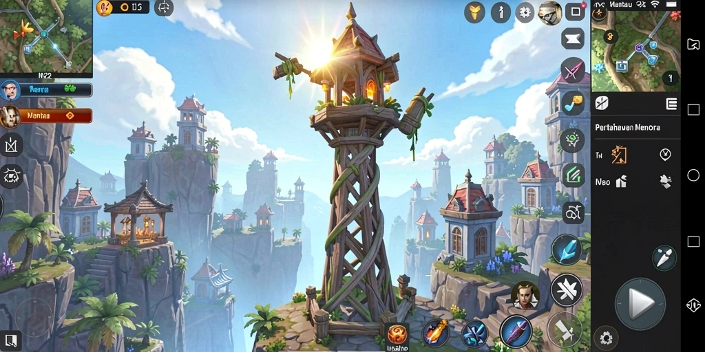 Screenshot menunjukkan aksi mendebarkan dalam permainan Tower Defense.
