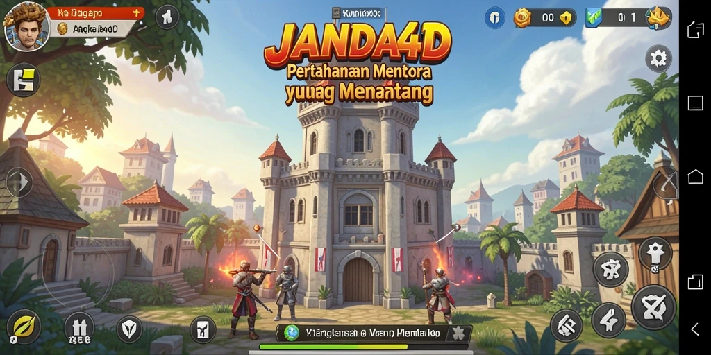 Tampilan gameplay seru dari JANDA4D dengan berbagai tower dan strategi pertahanan.