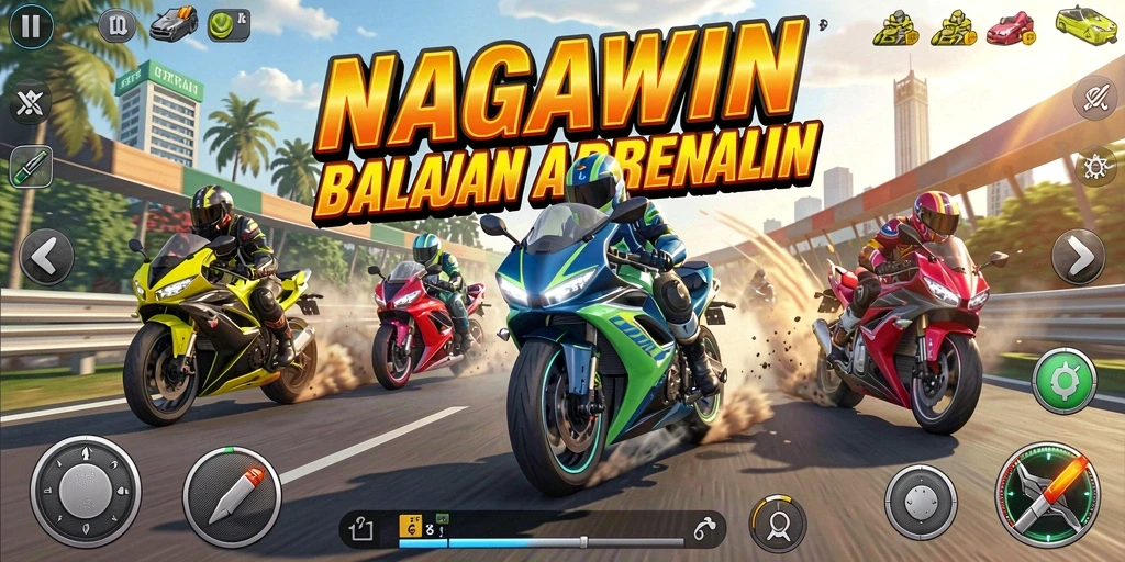 Gameplay NAGAWIN yang mendebarkan dengan balapan motor.