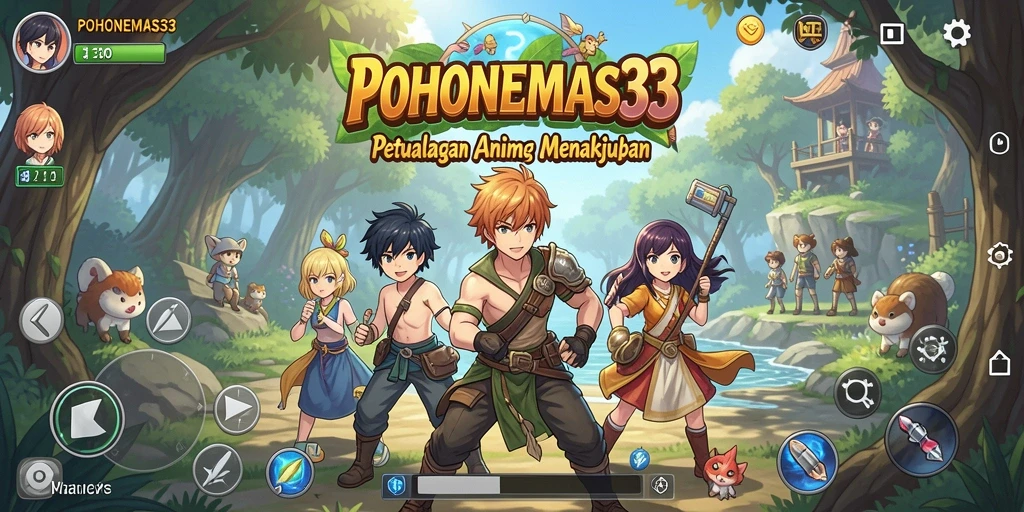 Tampilan gameplay menakjubkan dari POHONEMAS33 dengan karakter anime yang unik.