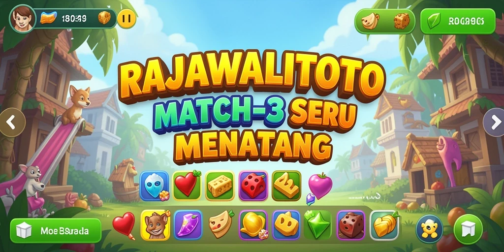 Tampilan screenshot game RAJAWALITOTO dengan gameplay Match-3 yang menarik.