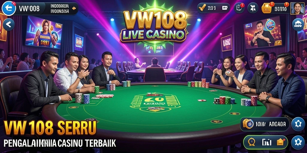 Screenshot VW108 menampilkan dealer profesional dalam sesi permainan Live Casino.