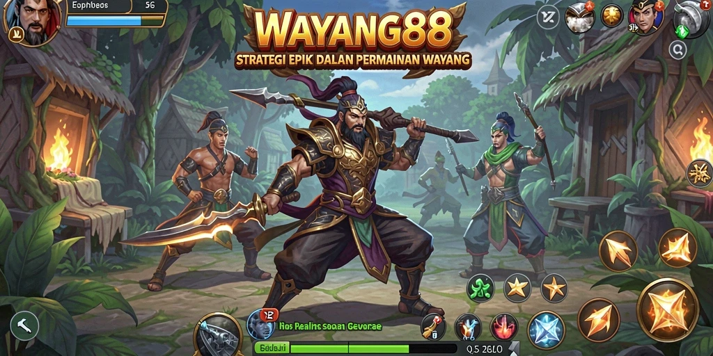 Tangkapan layar utama <strong>WAYANG88</strong> menampilkan aksi strategi mendebarkan dengan karakter wayang.